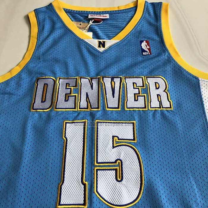 Camiseta Denver Nuggets Carmelo Anthony NO 15 Mitchell & Ness 2003-04 Azul